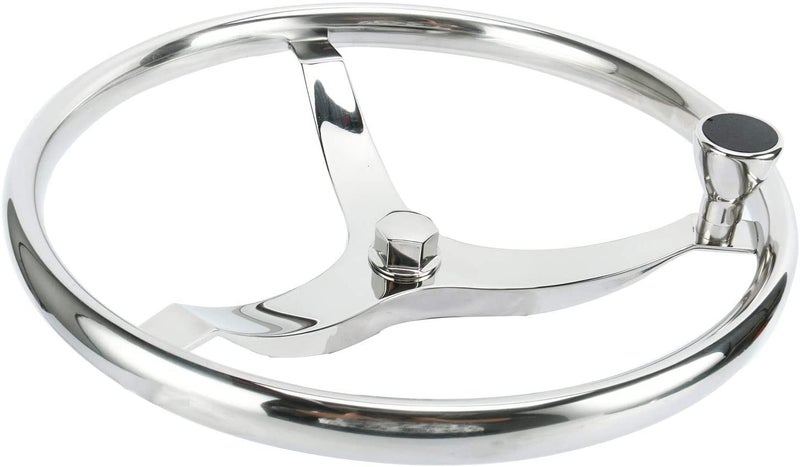 Amarine Made Stainless Steel Boat Steering Wheel 3 Spoke 15-1/2" Dia, with 1/2"-20 Nut and Turning Knob for Teleflex Cable Helm - Image 1